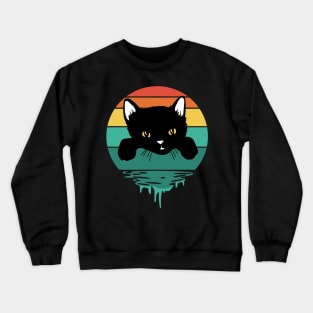 Black Kitten with Vintage Sunset Crewneck Sweatshirt